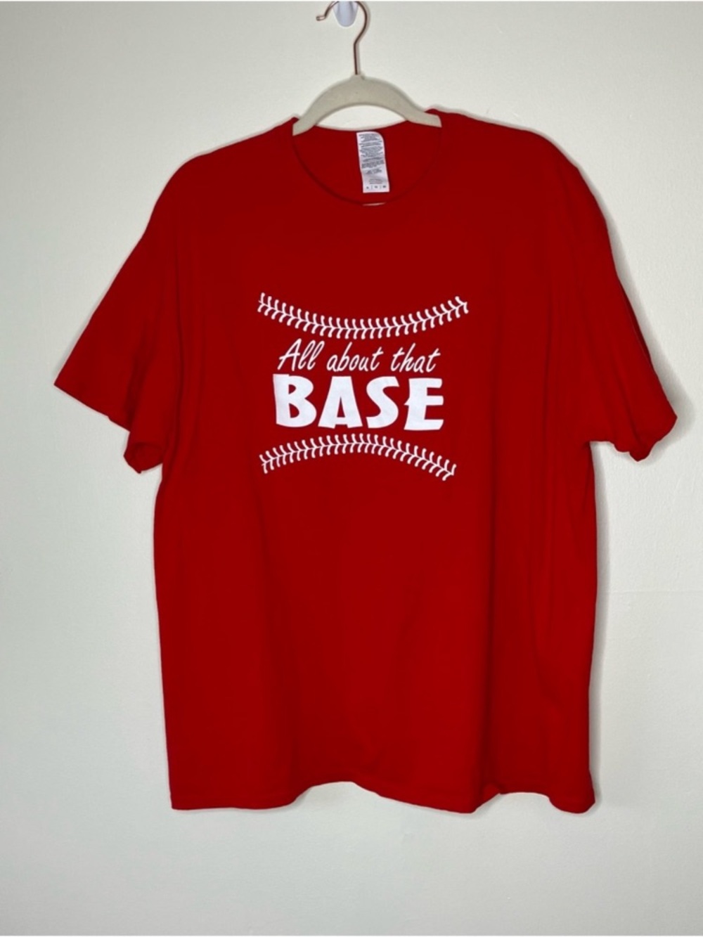 All About That Base Baseball Mom red t-shirt XL